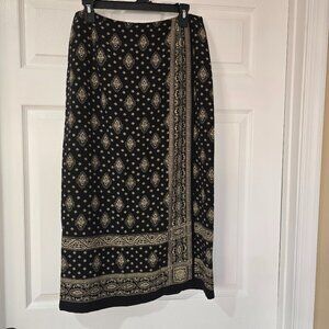 Talbots Petites Pure Silk Faux Wrap Lined Skirt Black and Cream Size 12P